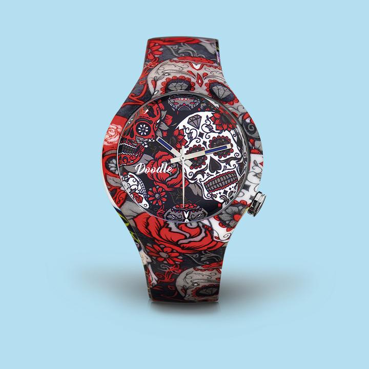 grey skull doodle watch