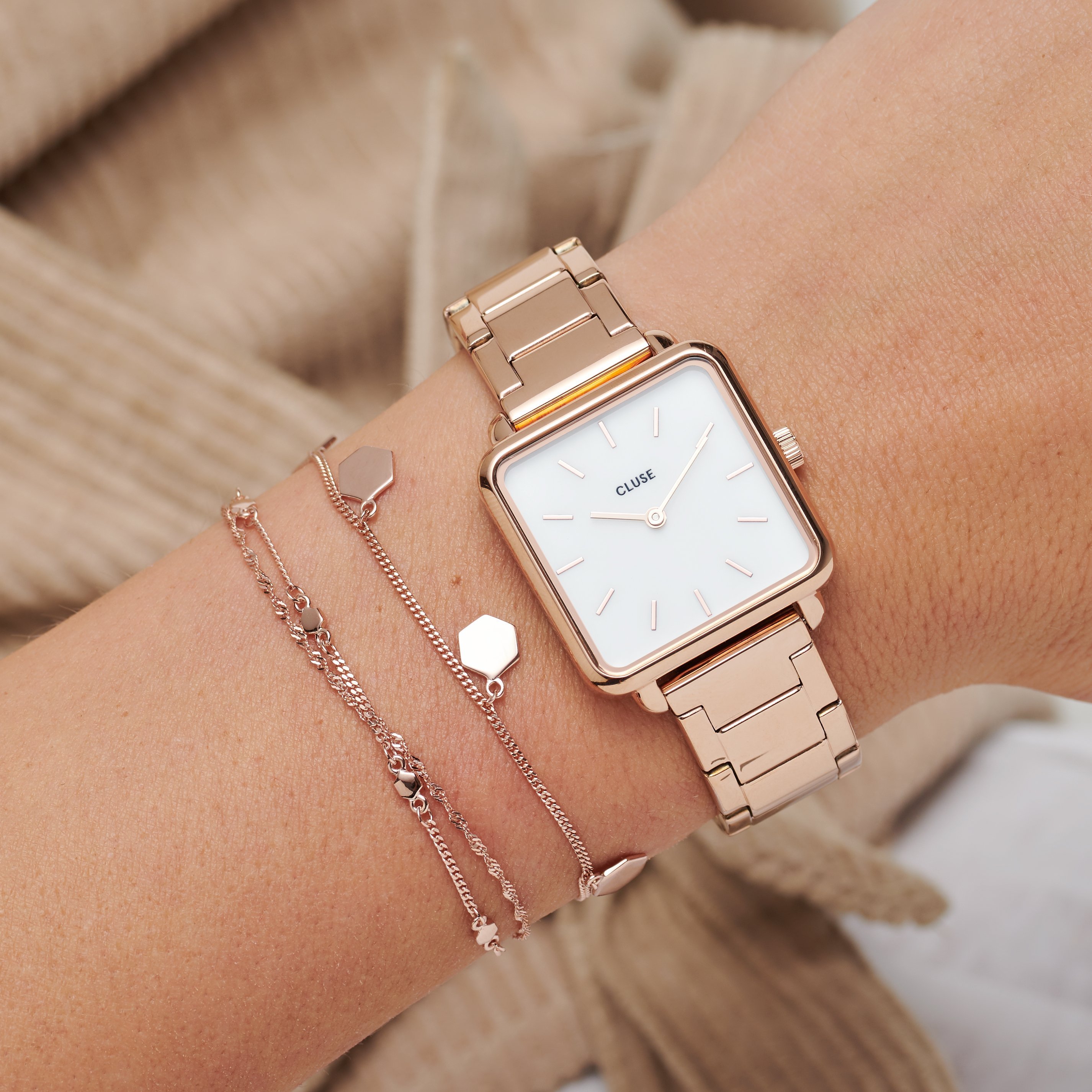 La Tétragone Three Link Rose Gold/White Pearl