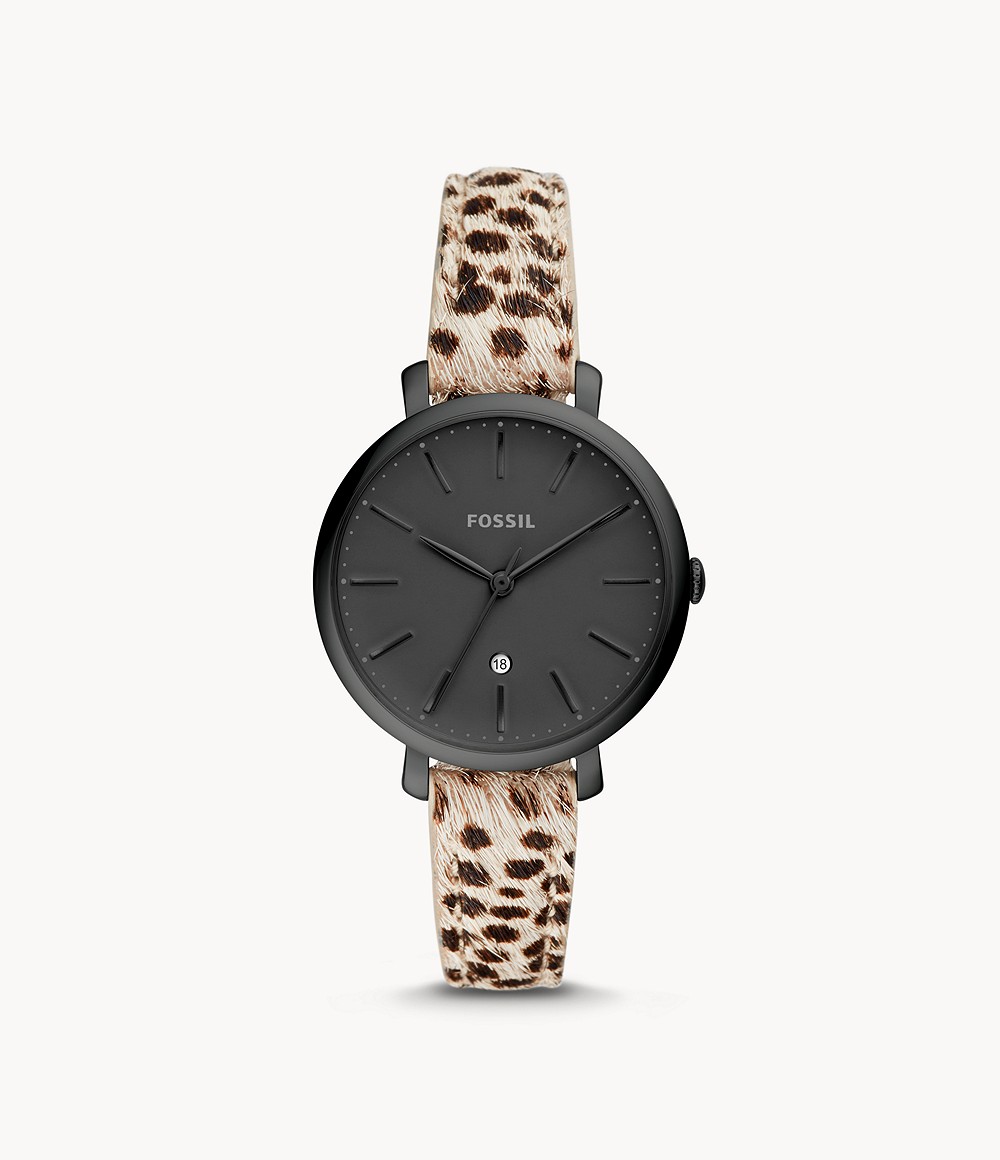 montre jacqueline a trois aiguilles en cuir facon guepard